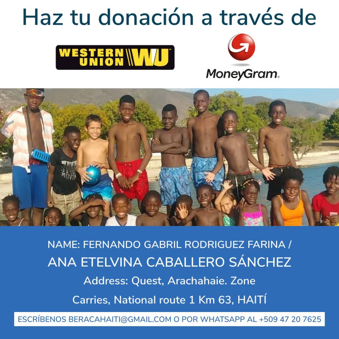 Imagen con datos necesarios para donar mediante Western Union o Money Gram